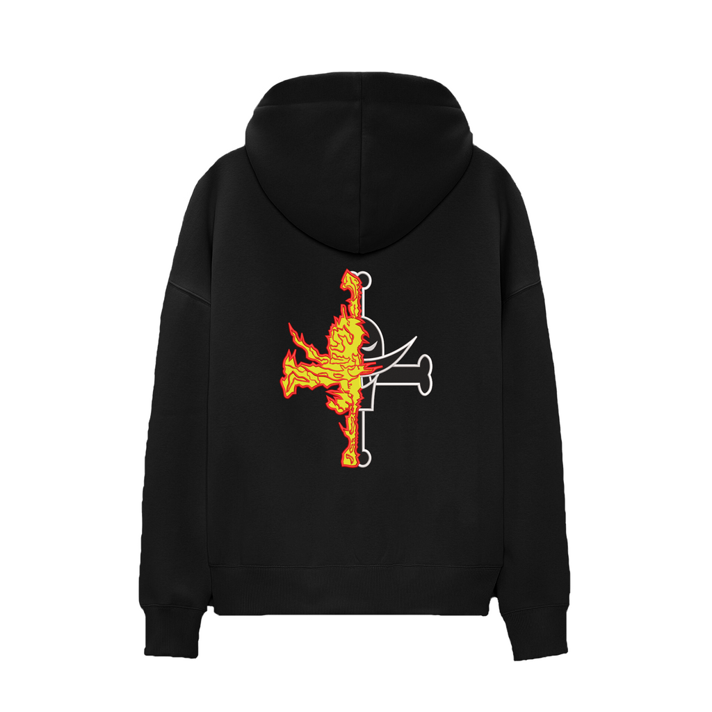 KAEL - Portgas D. Ace W.B Korsan bayraklı Oversize Hoodie Yeniden Yapılandırılmış Nakış
