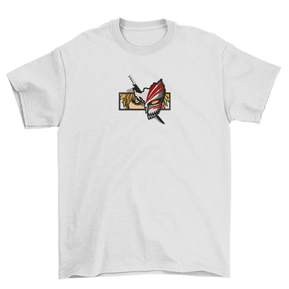 KAEL - Kurosaki Ichigo Hollow Mask Oversize Tshirt Yeniden Yapılandırılmış Nakış