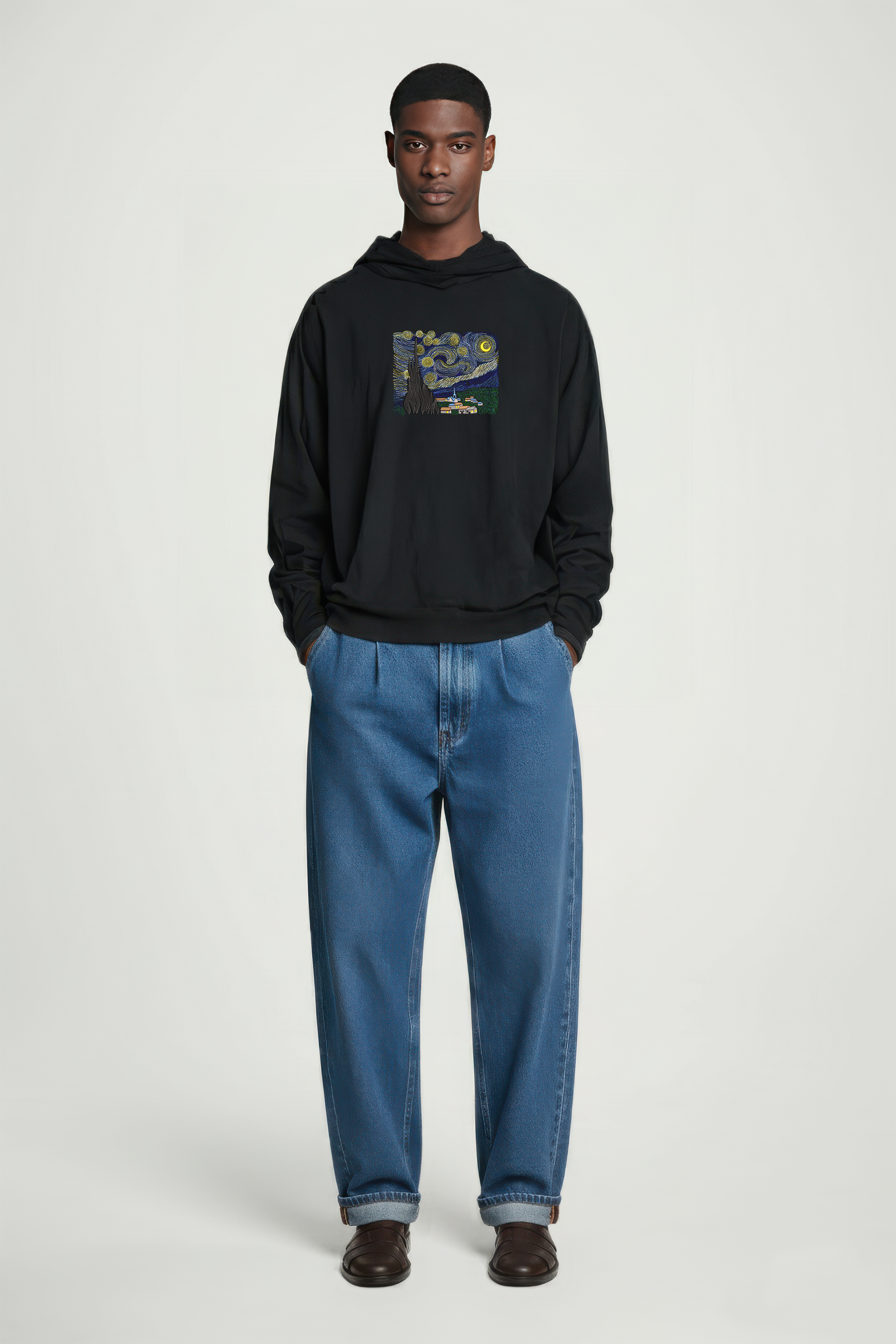 KAEL - OVERSİZE SWEATSHİRT - VAN GOGH STARRY NİGHT Yeniden Yapılandırılmış Nakış