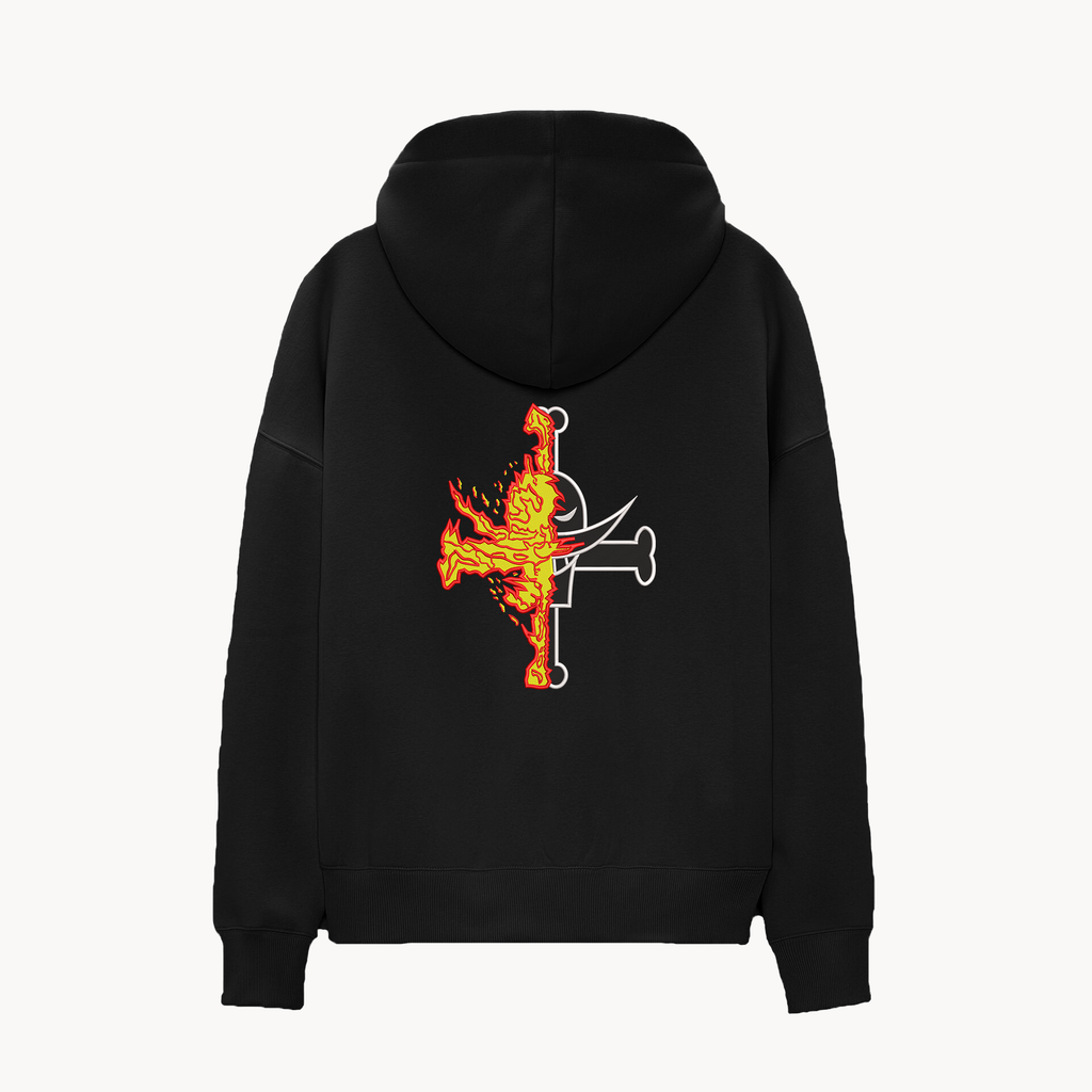 KAEL - Portgas D. Ace W.B Korsan bayraklı Oversize Hoodie Yeniden Yapılandırılmış Nakış