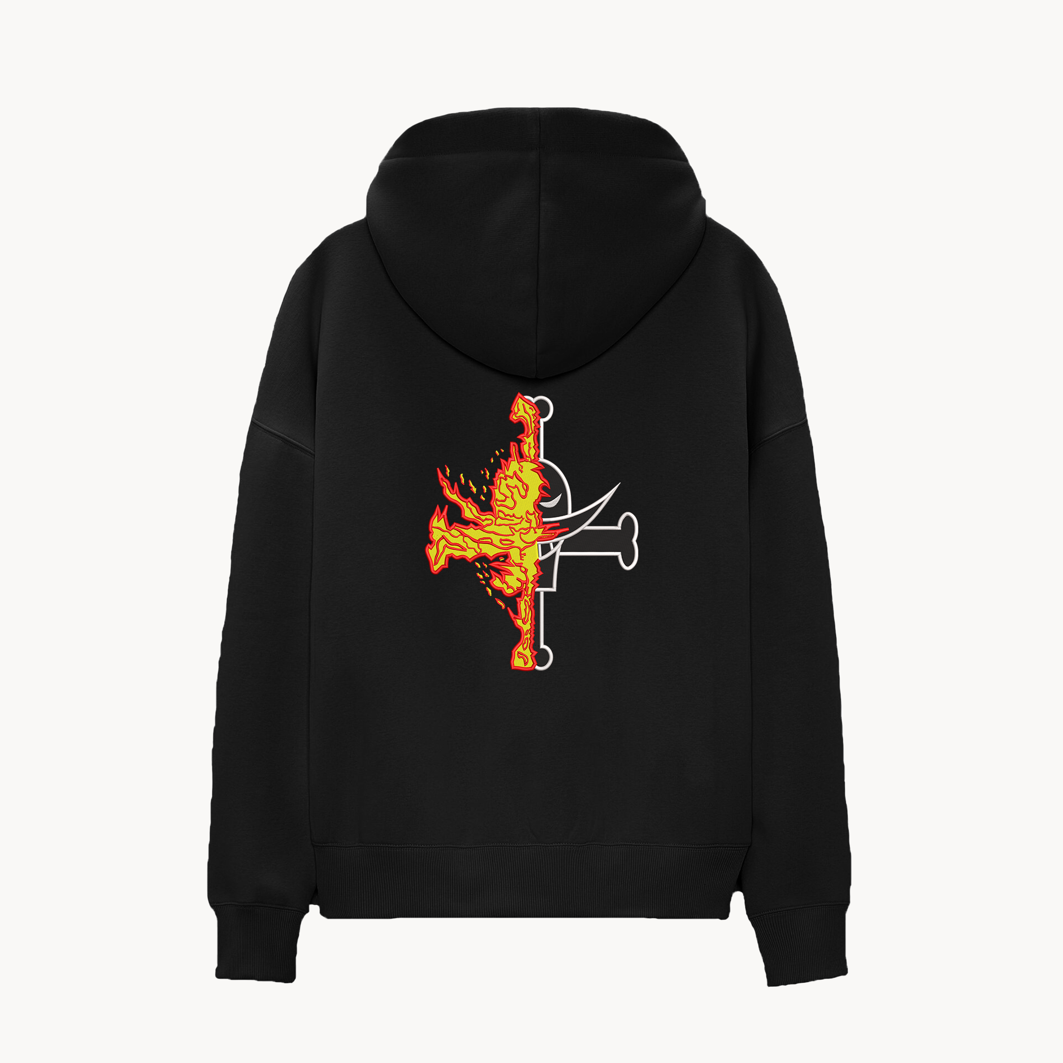 KAEL - Portgas D. Ace W.B Korsan bayraklı Oversize Hoodie Yeniden Yapılandırılmış Nakış